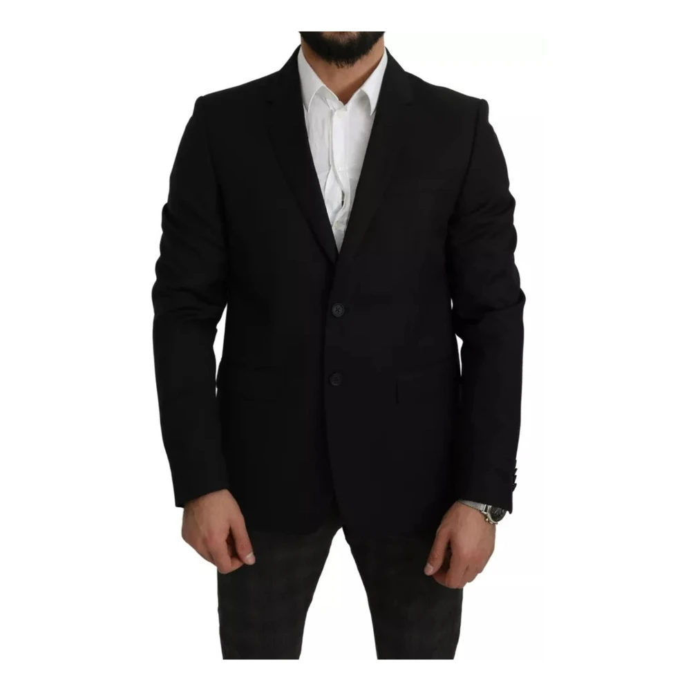 Dolce & Gabbana Zwarte wollen Slim Fit Notch Jacket Black Heren