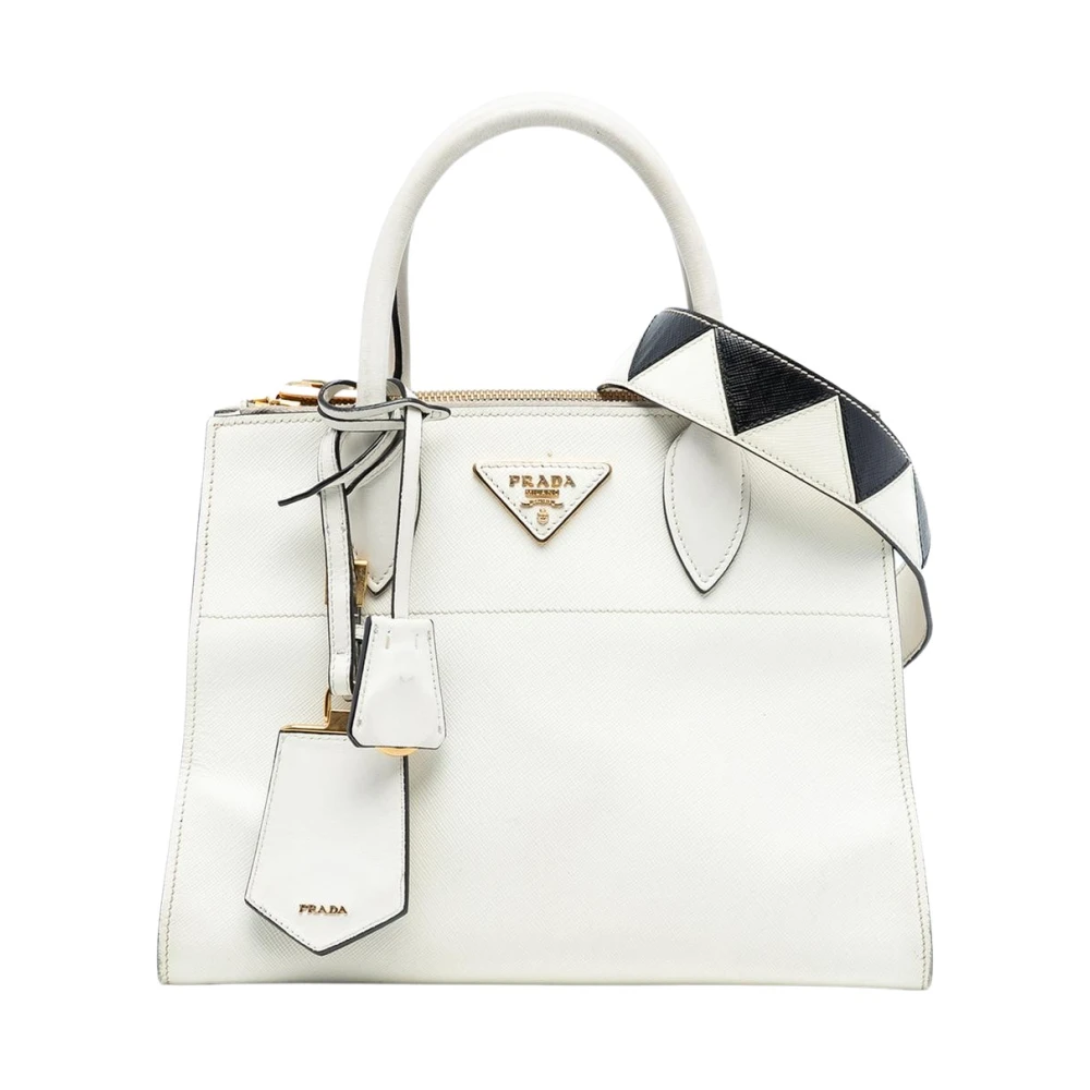 Prada Vintage Women's White Pre-Owned Structured Satchel Bag