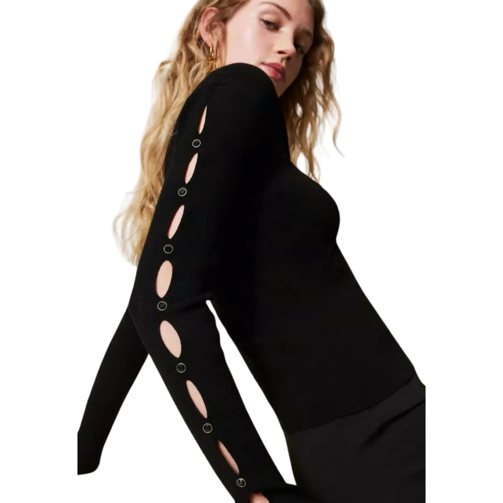 Twinset Zwarte Trui met Studs en V-Hals Black Dames
