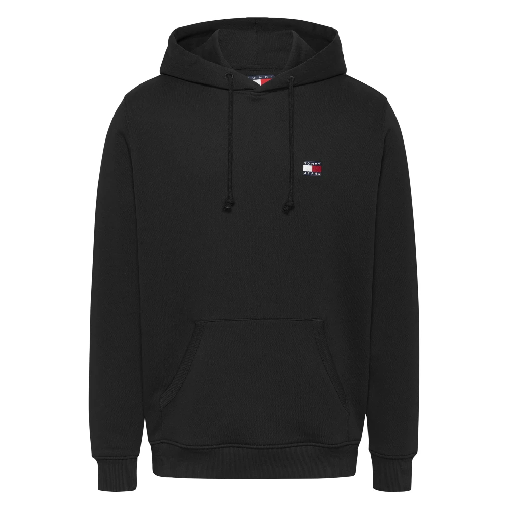 Tommy Jeans , Hoodies, Male, Black, S, Black Hoodie With Kangaroo Pocket