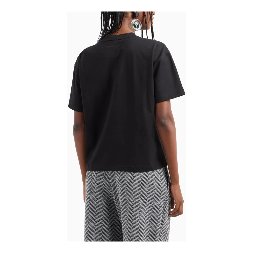 Emporio Armani Zwarte T-shirts en Polos Jersey Patch Black Dames