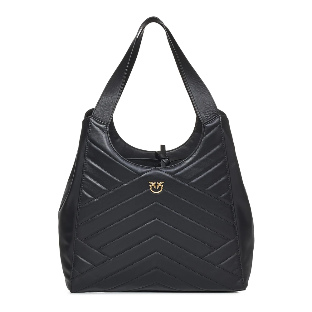 pinko Zwarte leren tas Love Birds Black Dames
