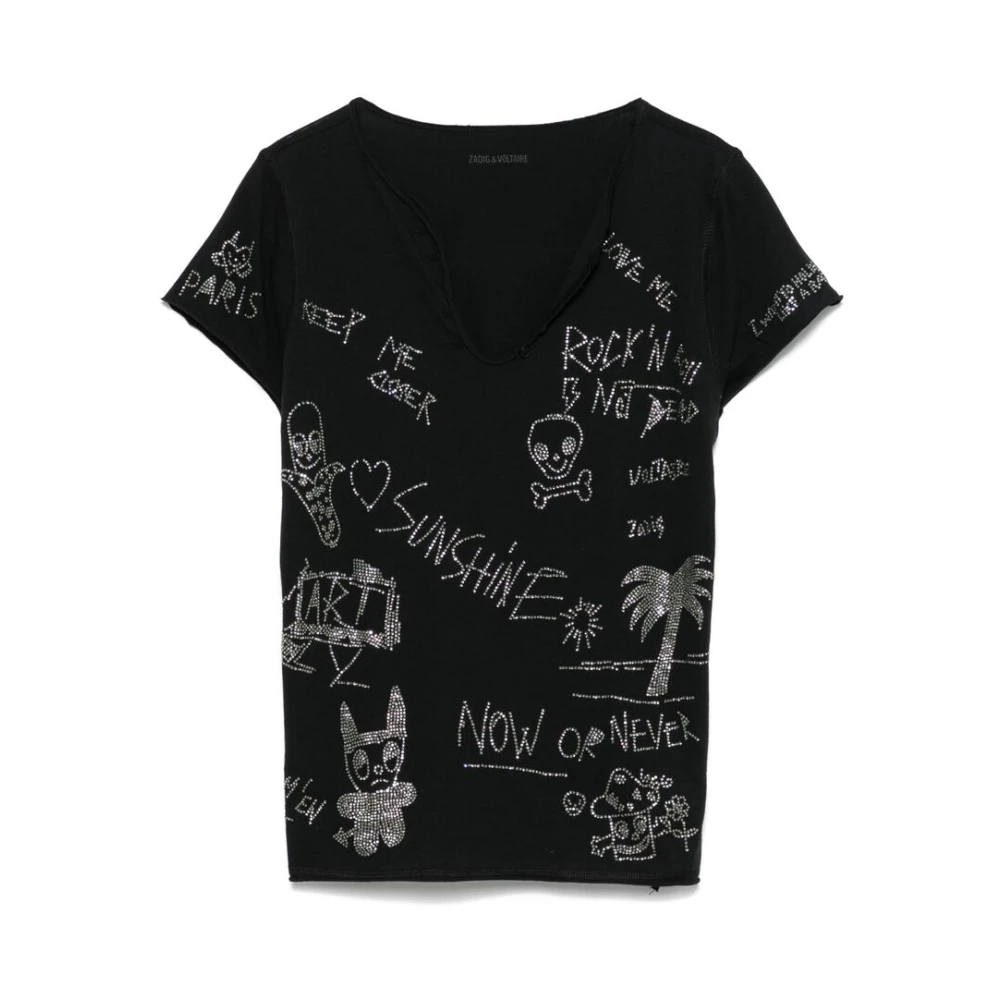 Zadig & Voltaire Zwart T-shirt met zijsplitten Black Dames