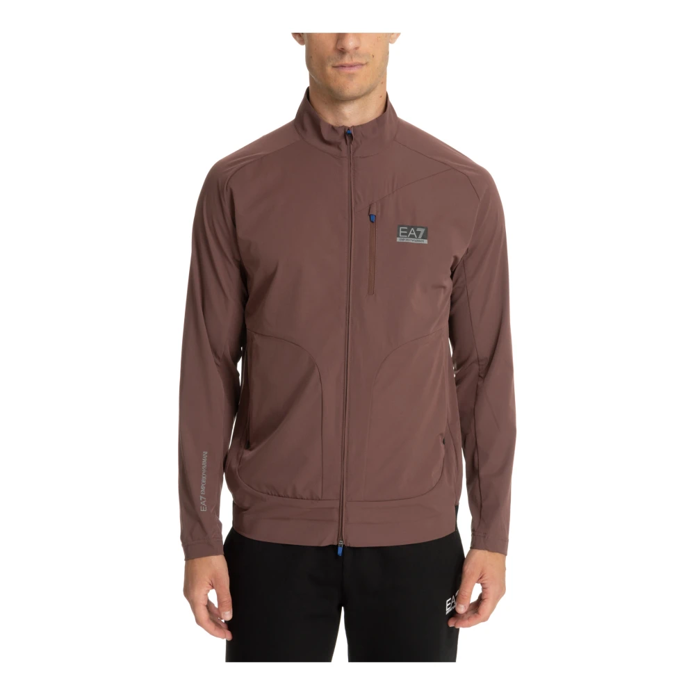 Emporio Armani EA7 Effen Sweatshirt met Rits en Logo Brown Heren