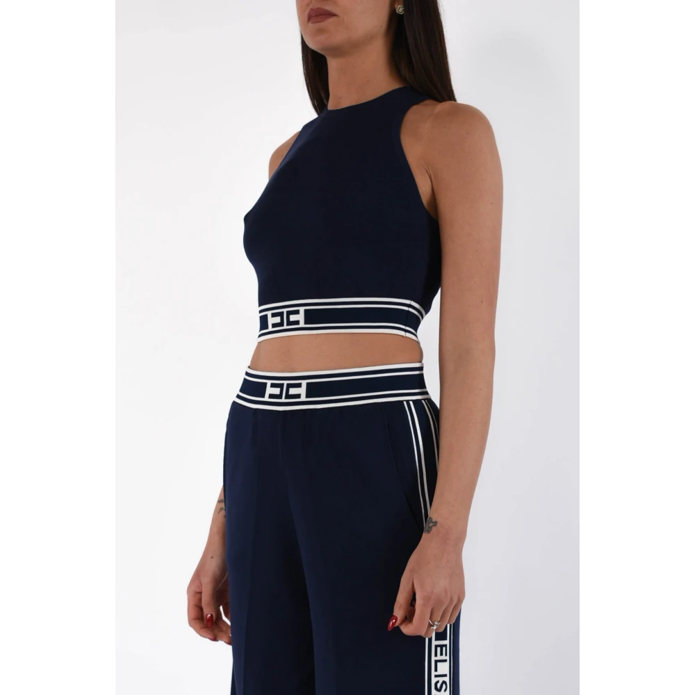 Elisabetta Franchi Cropped top met contrastband Blue Dames