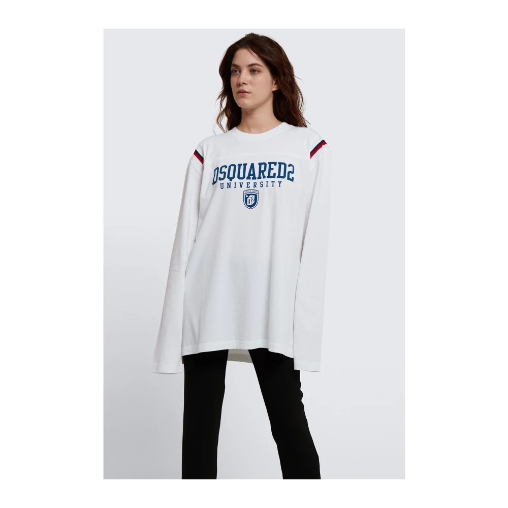 Dsquared2 Grafisch Langarm College T-shirt White Dames