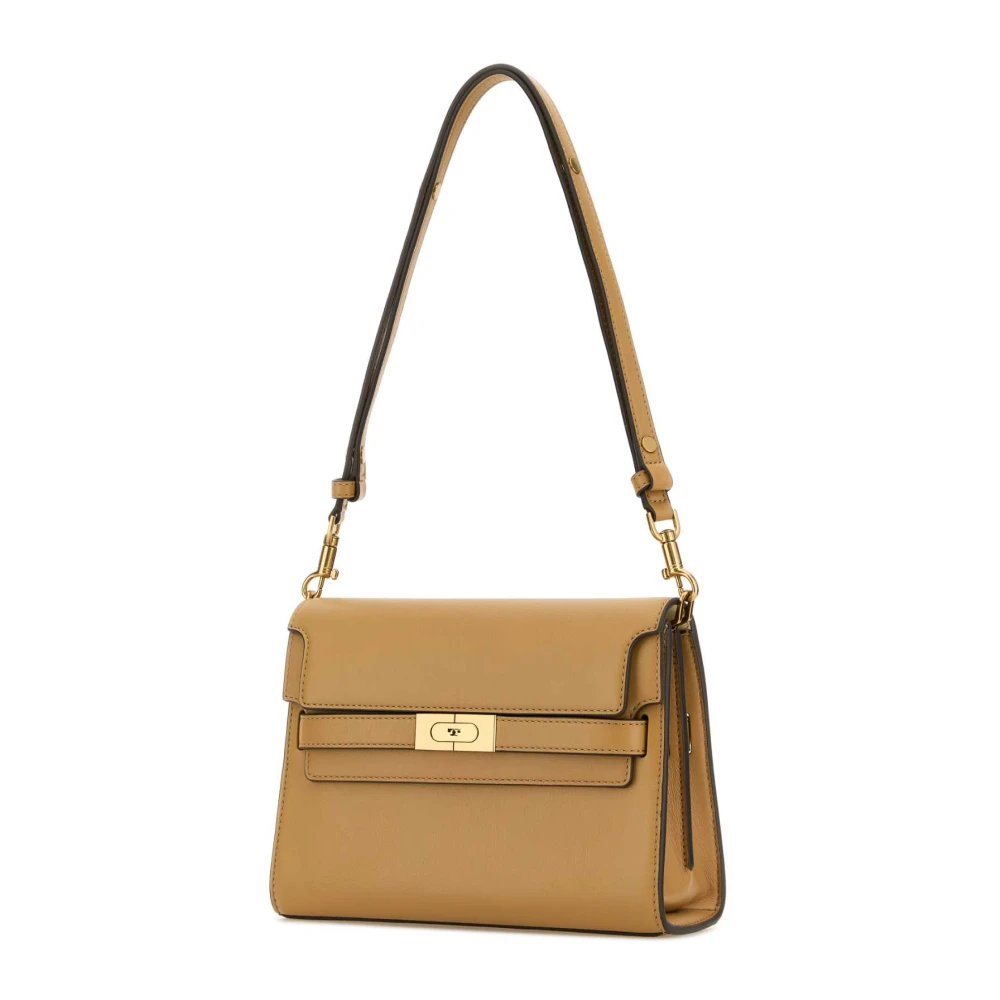 TORY BURCH Stijlvolle Camel Leren Schoudertas Brown Dames