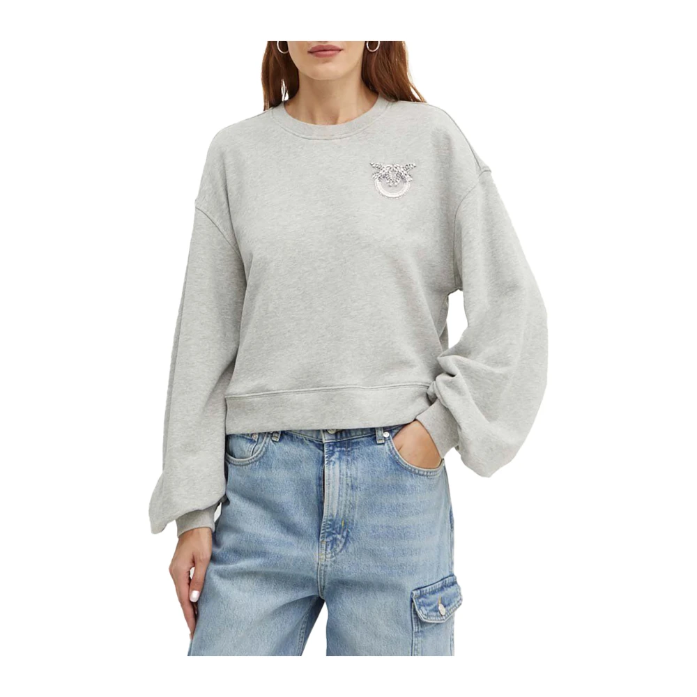 pinko Grijze Sweater Love Birds Geborduurd Katoen Gray Dames