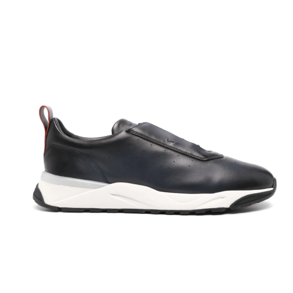 Santoni Blauwe Leren Sneakers Heren Schoenen