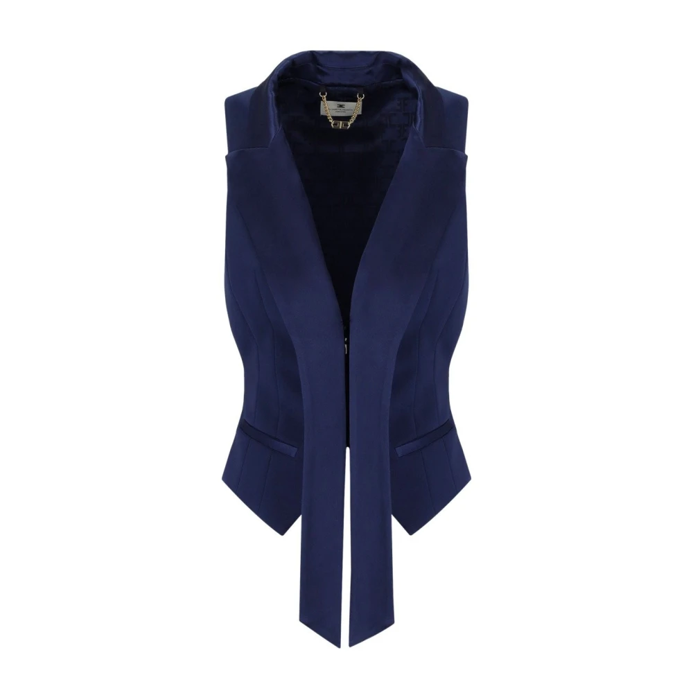 Elisabetta Franchi Blauwe Smoking Vest met Satijnen Kraag Blue Dames