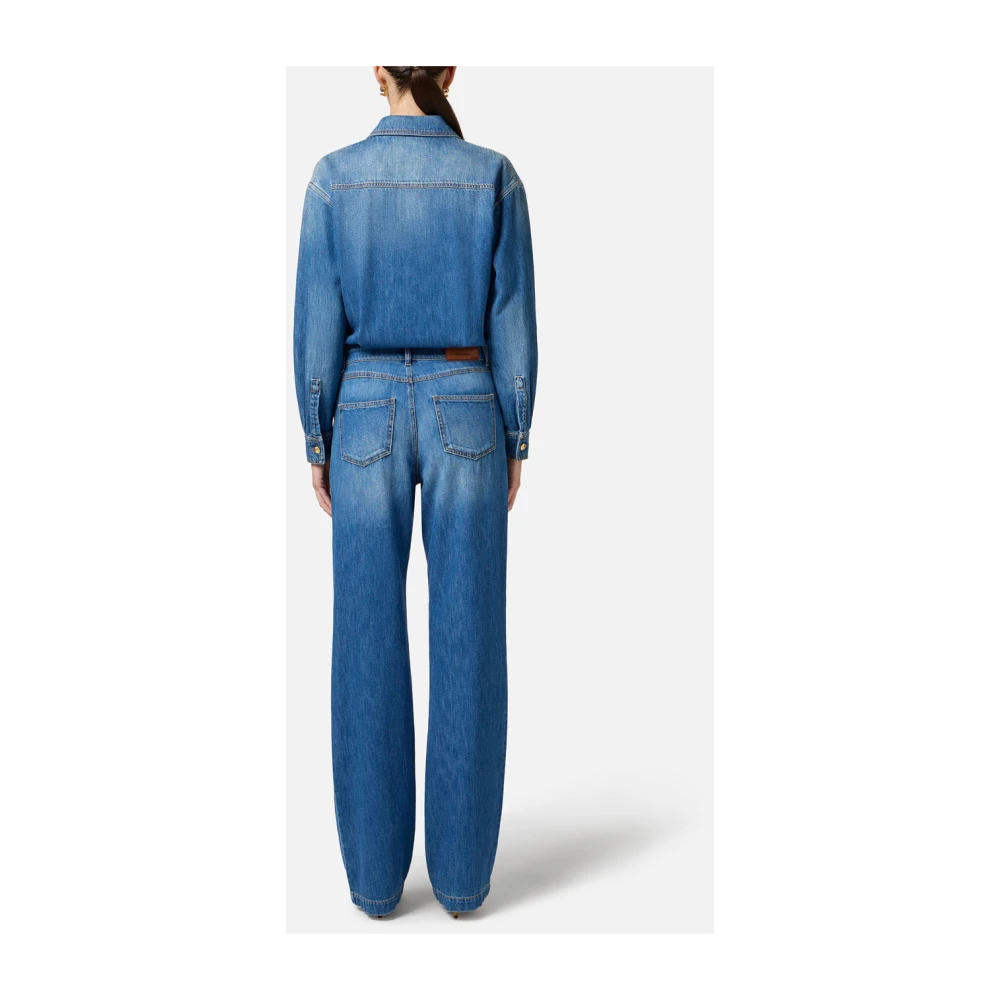 Elisabetta Franchi Denim jumpsuit met palazzo broek Blue Dames