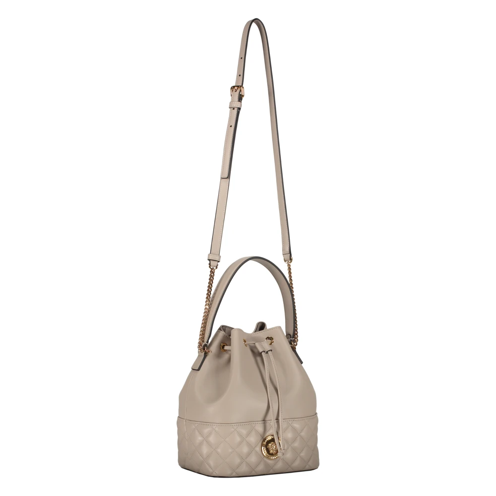 Versace Leren Bucket Bag met Trekkoordsluiting Beige Dames