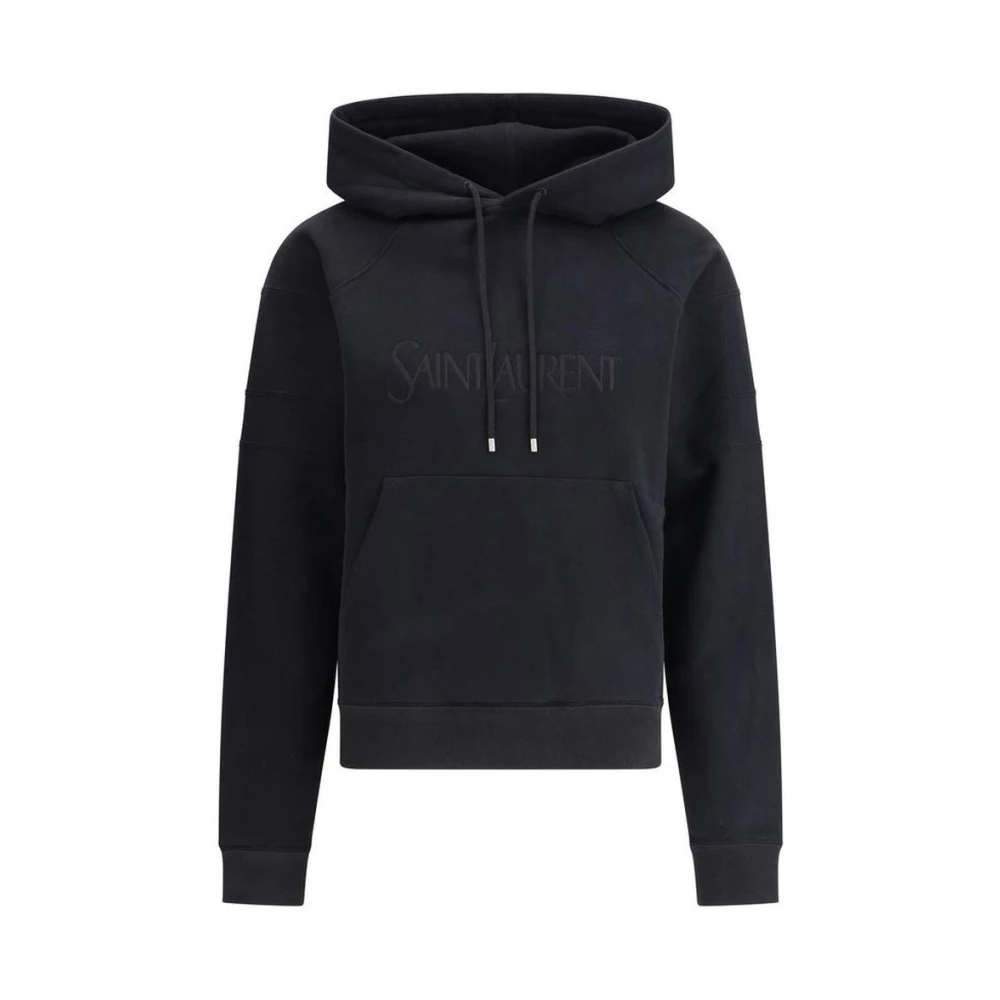 Saint Laurent Logotyp Broderad Hoodie Black, Dam