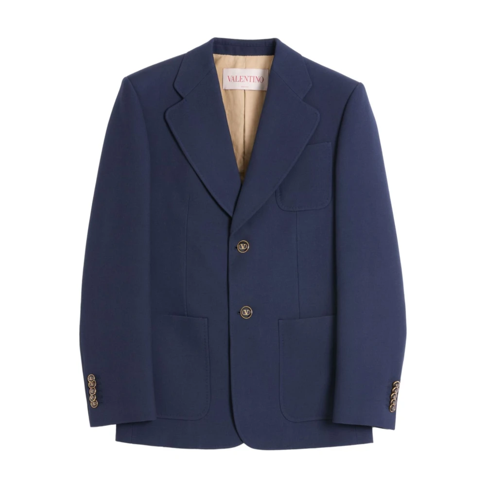Valentino Blazers, Male, L, Woven Jacket With Notched Lapels Blue