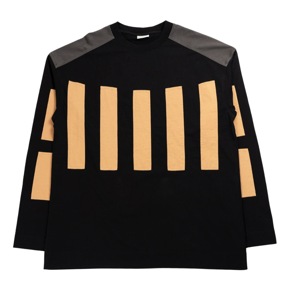 Dries Van Noten Zwarte Oversized Longsleeve T-shirt met Applique Black Heren