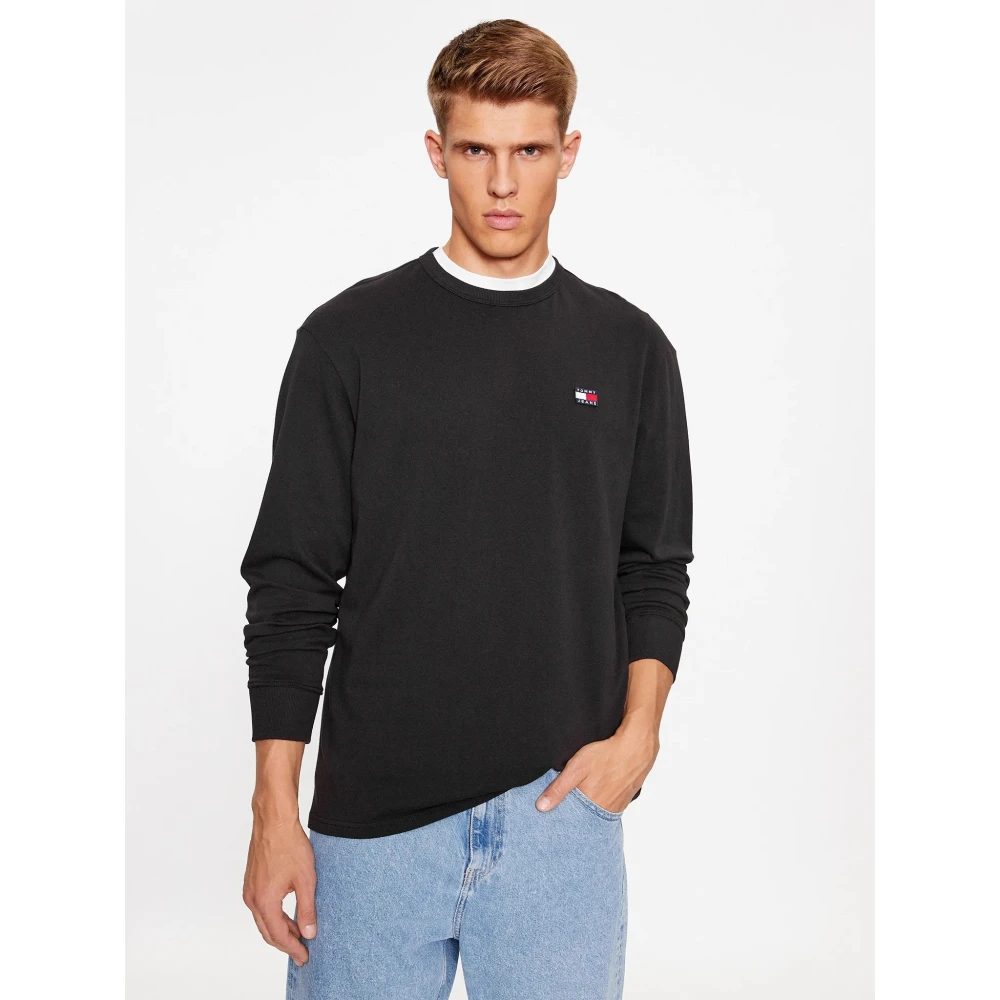 Tommy Jeans Klassieke pasvorm longsleeve T-shirt met badge Black Heren