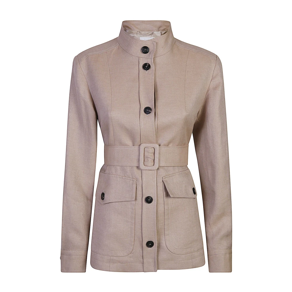 Eleventy Gebelde Linnen Safari Jas Brown Dames