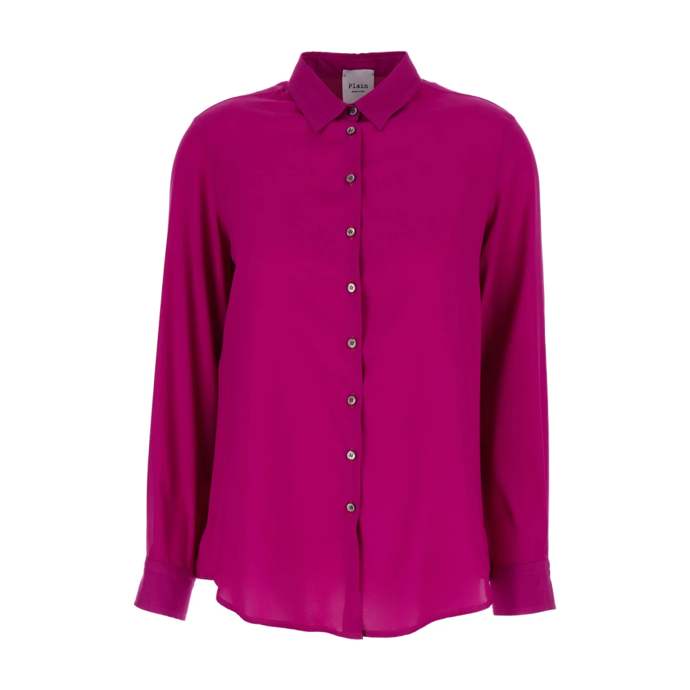 Plain Units Fuchsia Satin Klassieke Kraag Shirt Pink Dames