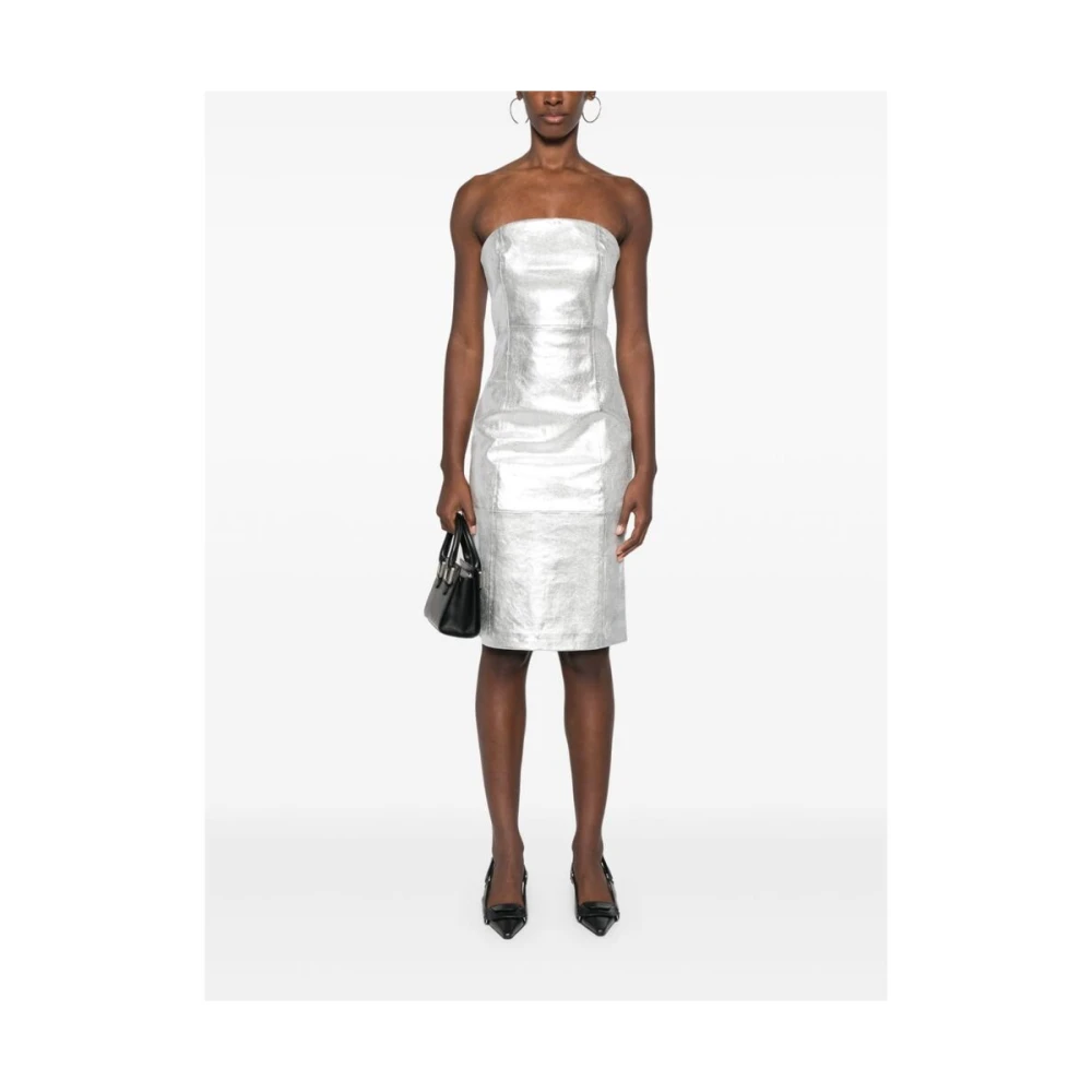 BA&SH Metallic Strapless Jurk met Achtersplit Gray Dames