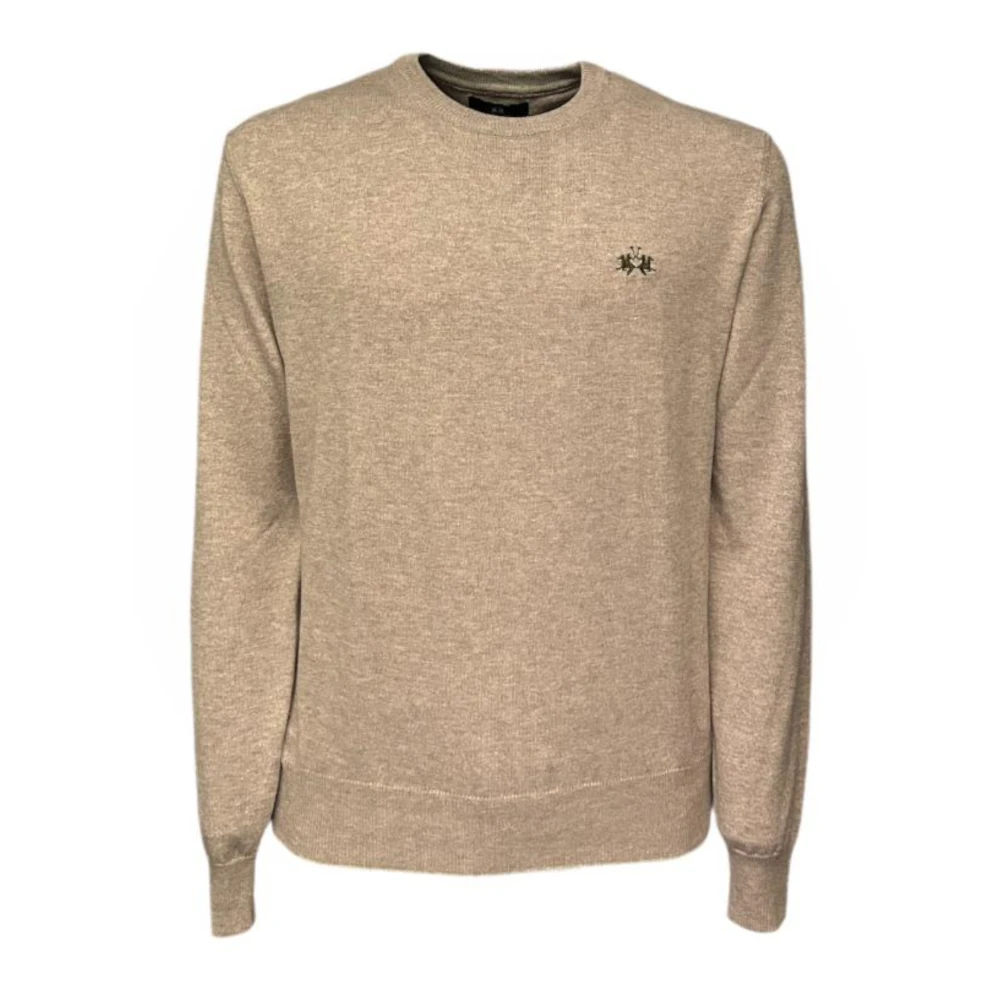 La Martina Men's Beige Round-Neck Knitwear, S, Jumper With Front Logo