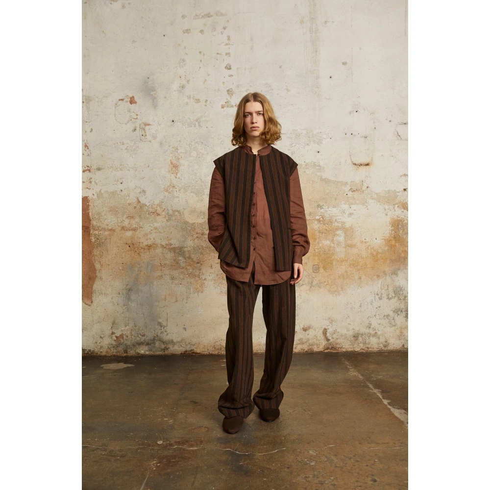 Cortana Gestreepte linnen en virgin wool broek Brown Dames