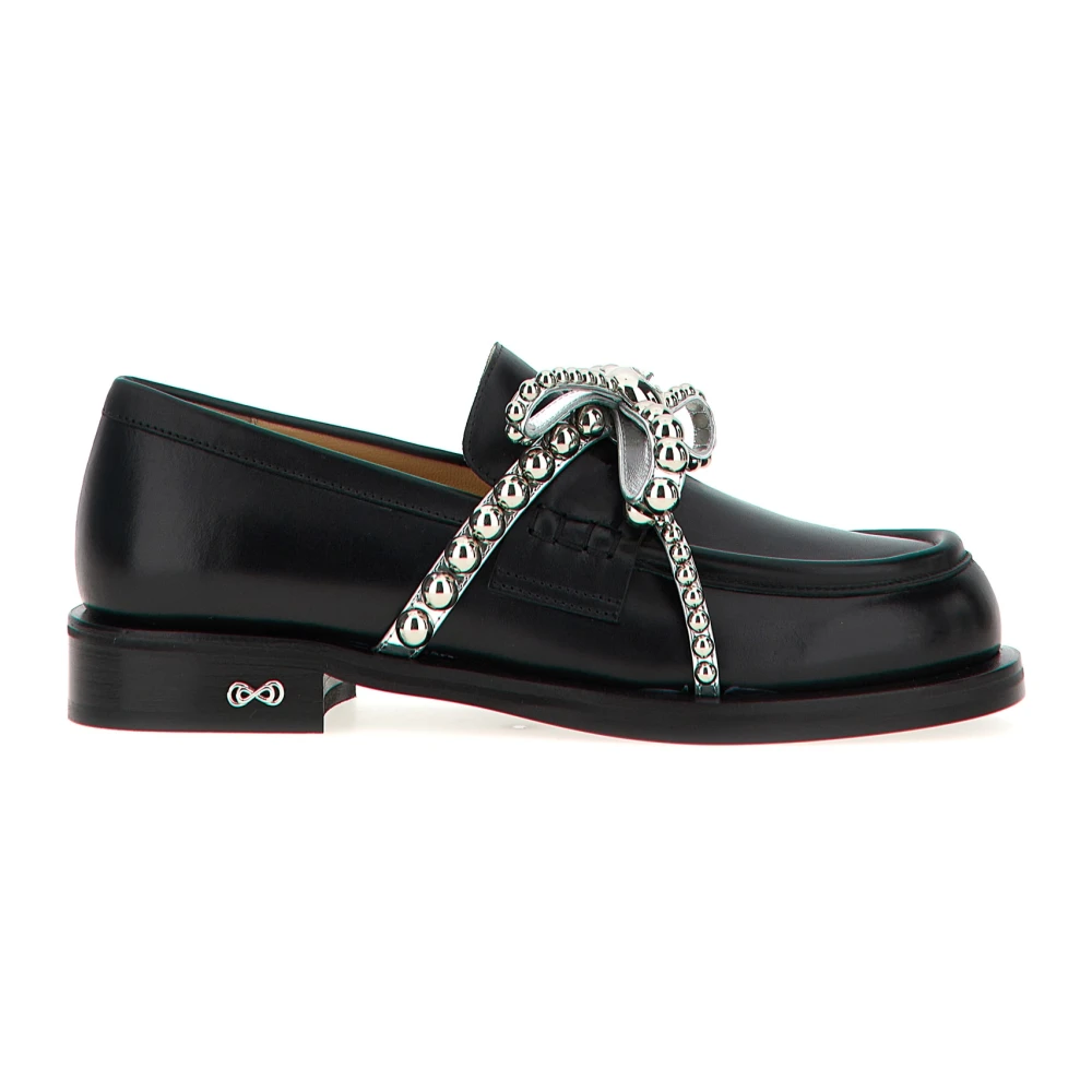 Mach & Mach Vrouw Zwart Schoenen Dames, 37 Eu, Leer, Crystal Studs Loafers