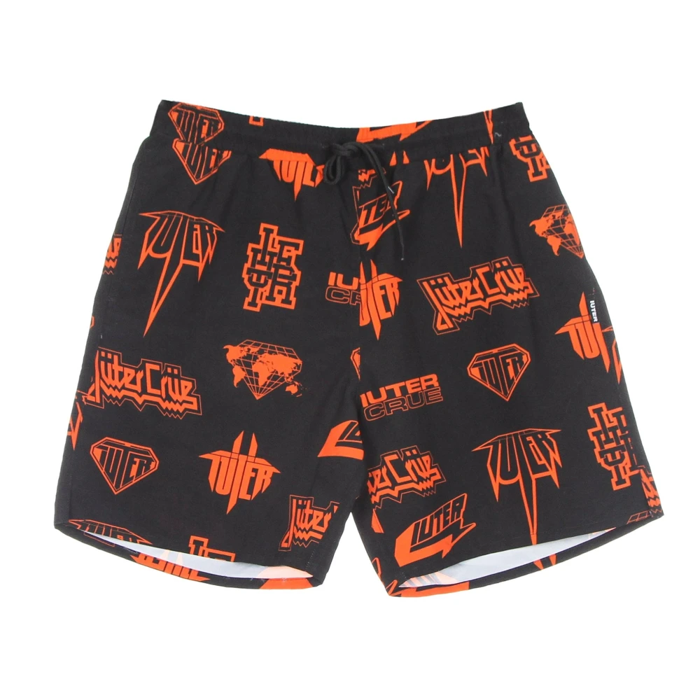 Iuter Zwarte Horns Allover Boardshorts met Elastische Taille Black Heren