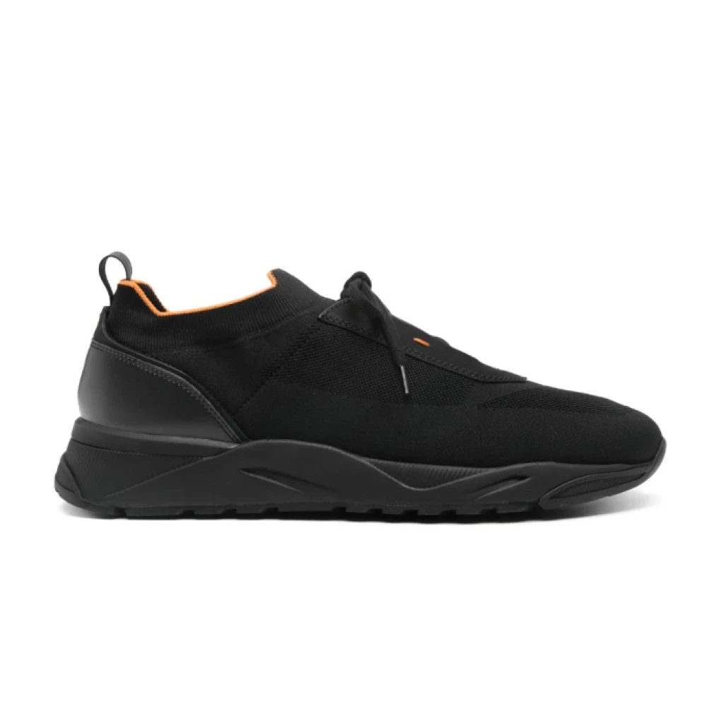 Santoni Zwarte Knit Sneakers met Nubuck Leder Heren Schoenen