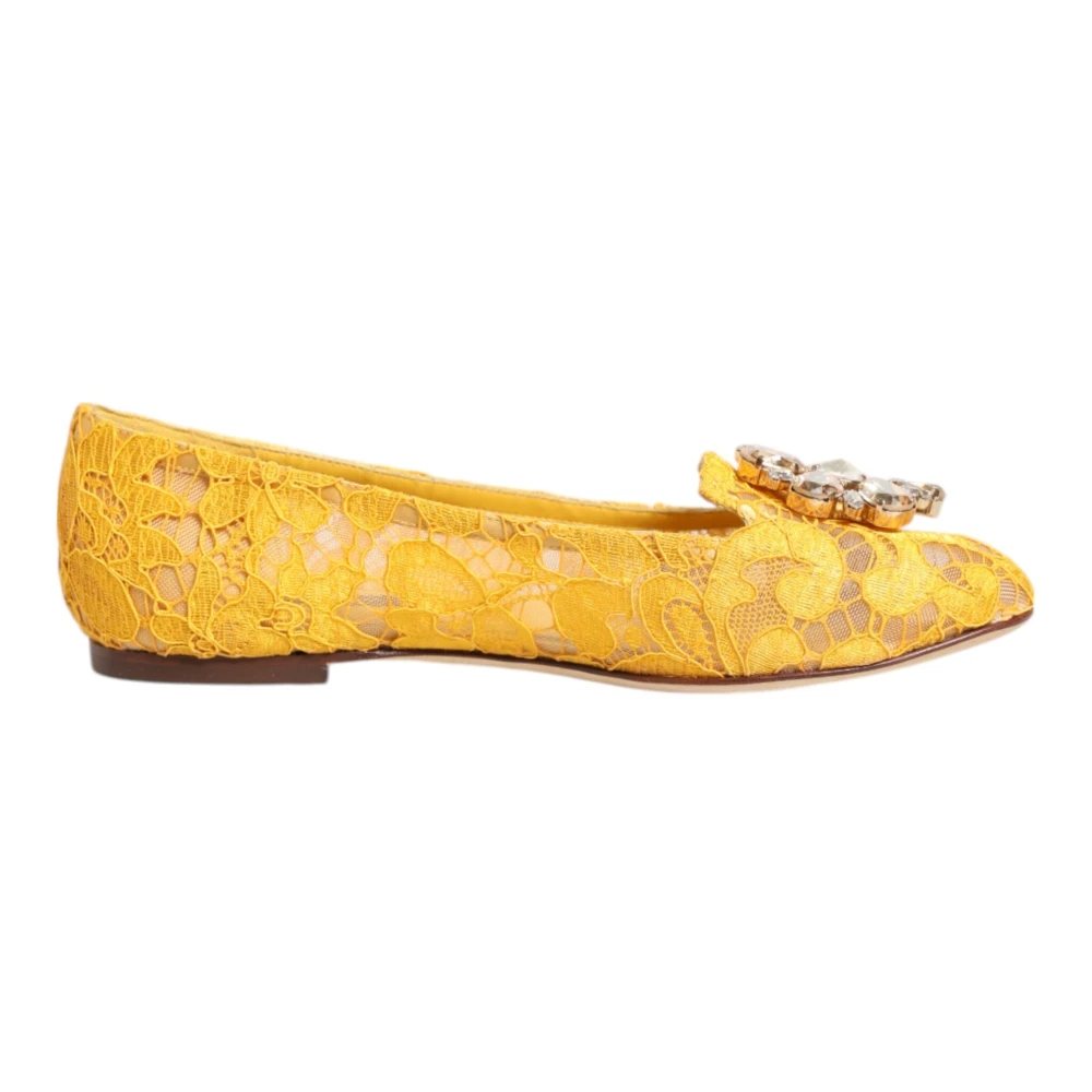 Dolce & Gabbana Women's Yellow Lace Crystal Flats Shoes - Ballerina Shoes - 3 Uk - Shoes
