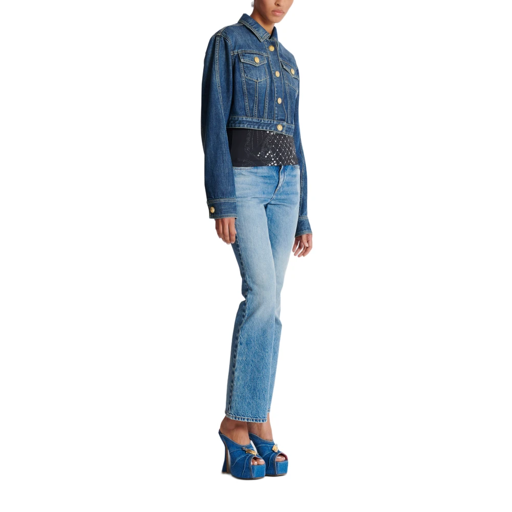 Balmain Geknipte vervaagde spijkerjas Blue Dames