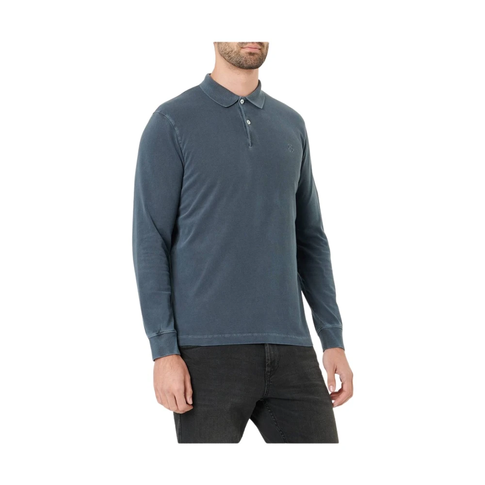 Marc O'Polo Lange Mouw Polo Shirt Rib Kraag Blue Heren