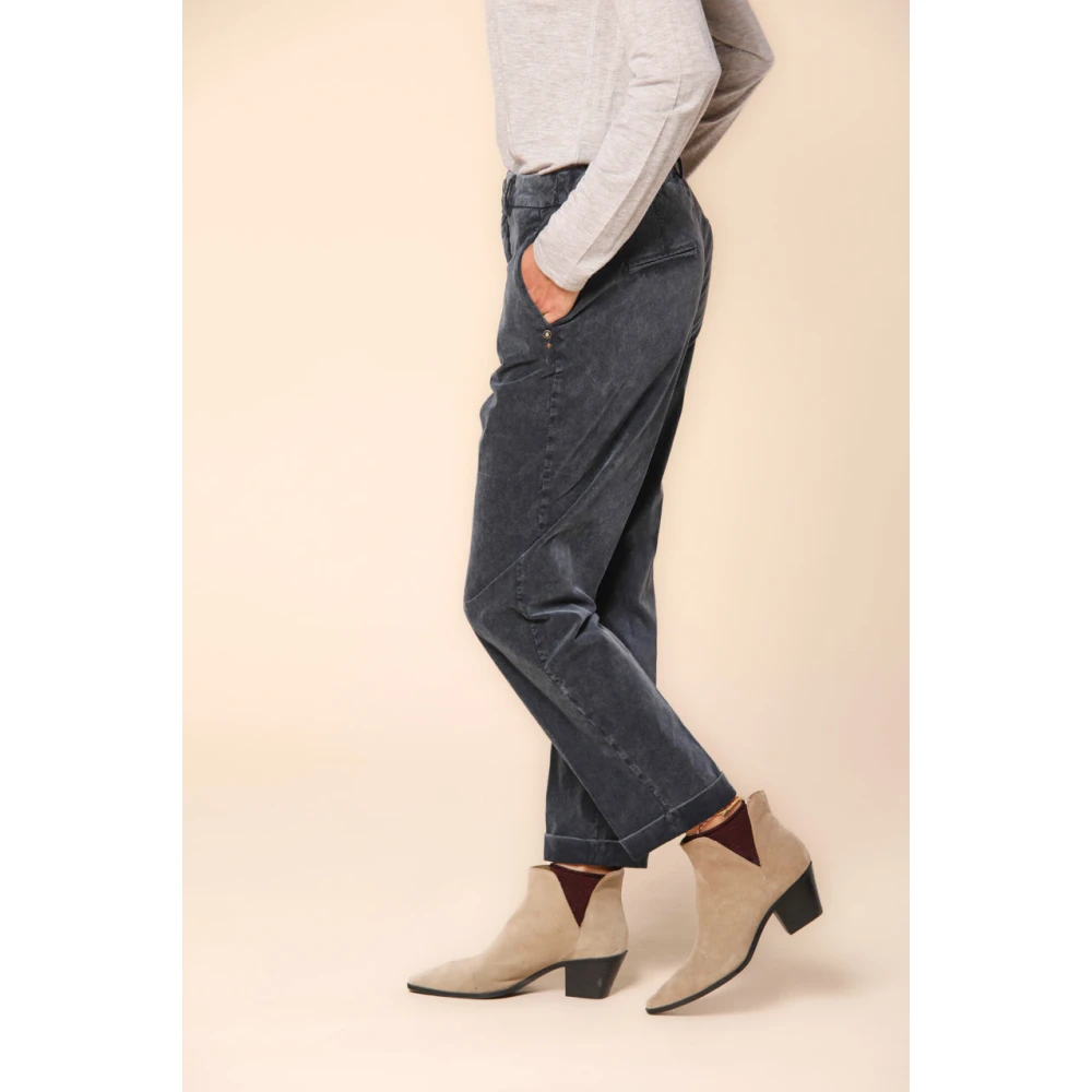 Mason's Blauwe Velvet Chino Broek 1000 Strepen Blue Dames