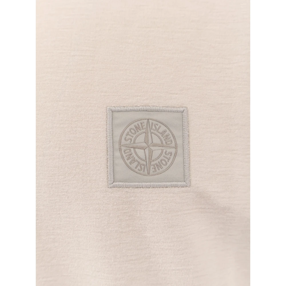 Stone Island Logo Katoenen T-shirt Korte Mouw Italië Beige Heren