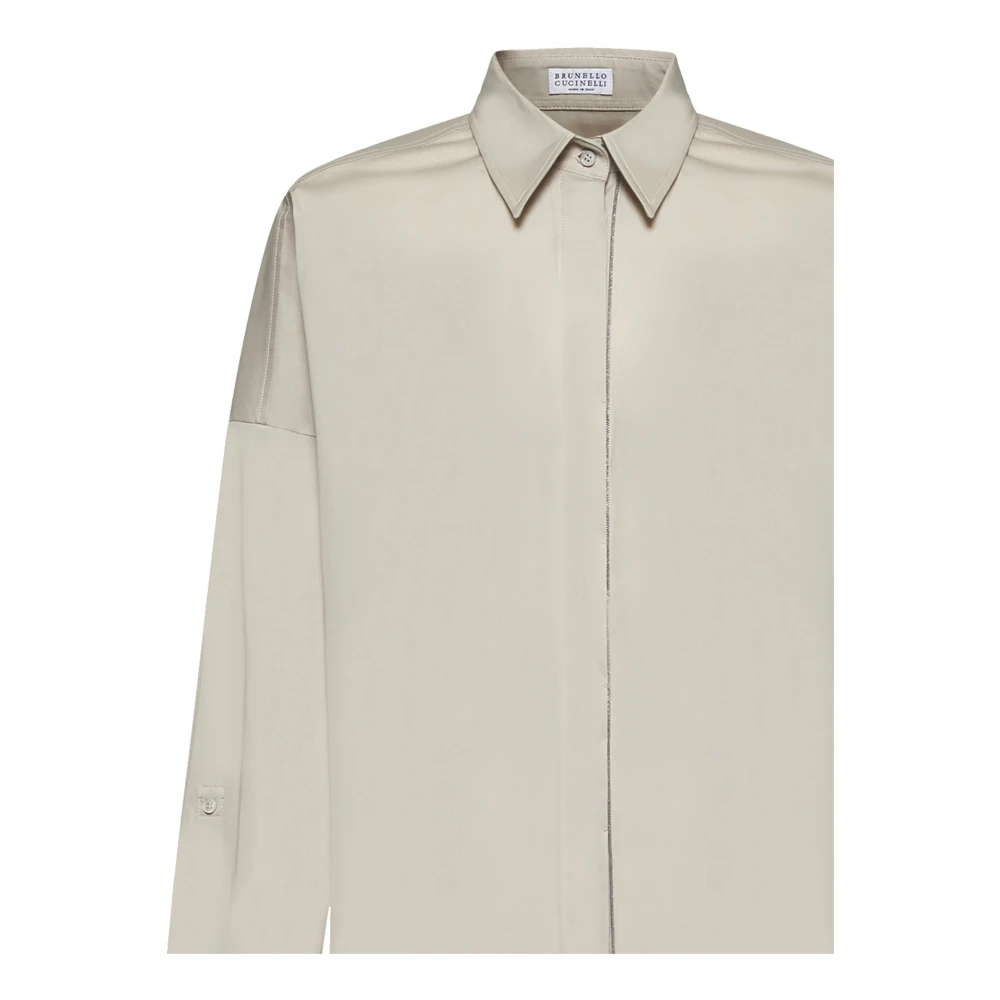 BRUNELLO CUCINELLI Beige Stretch Katoenen Overhemd Beige Dames