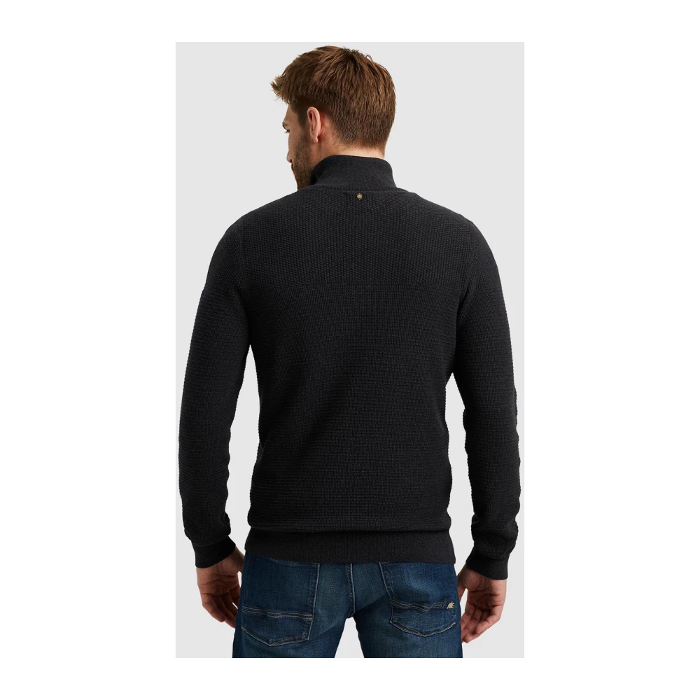 PME Legend Gestructureerde halve rits katoenen trui Black Heren