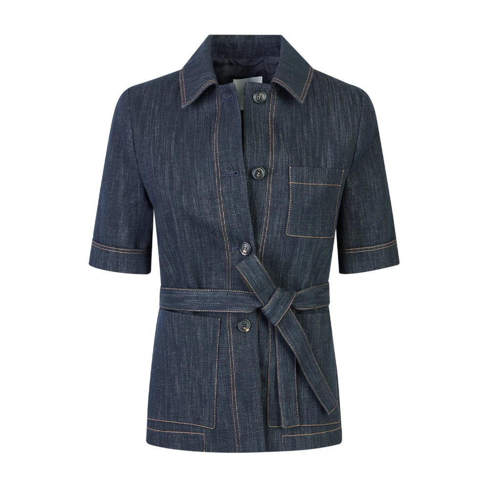 Eleventy Vrouw Blauw Jassen Dames, 3XS, Katoen, Jacket Met Korte Mouwen