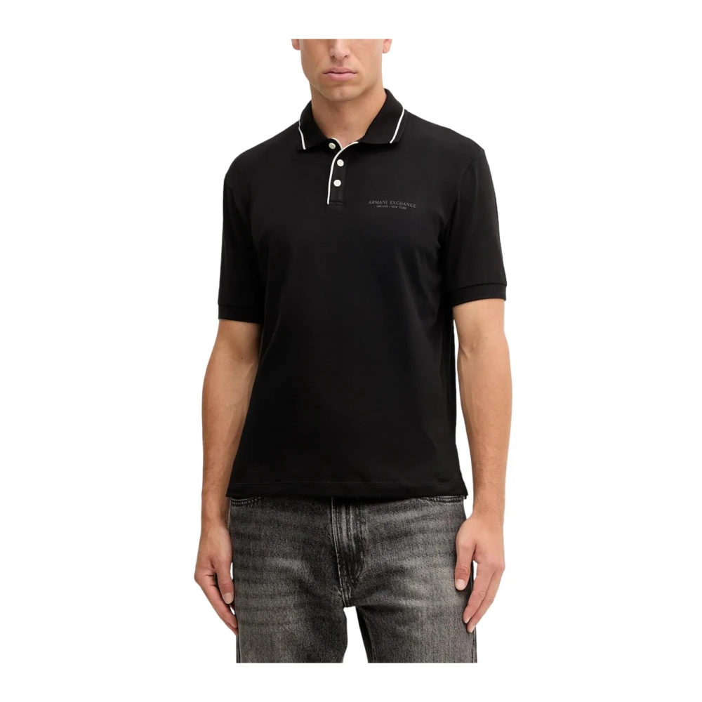 Armani Exchange Mannelijk Zwart Polo Met Korte Mouwen En Ronde Hals