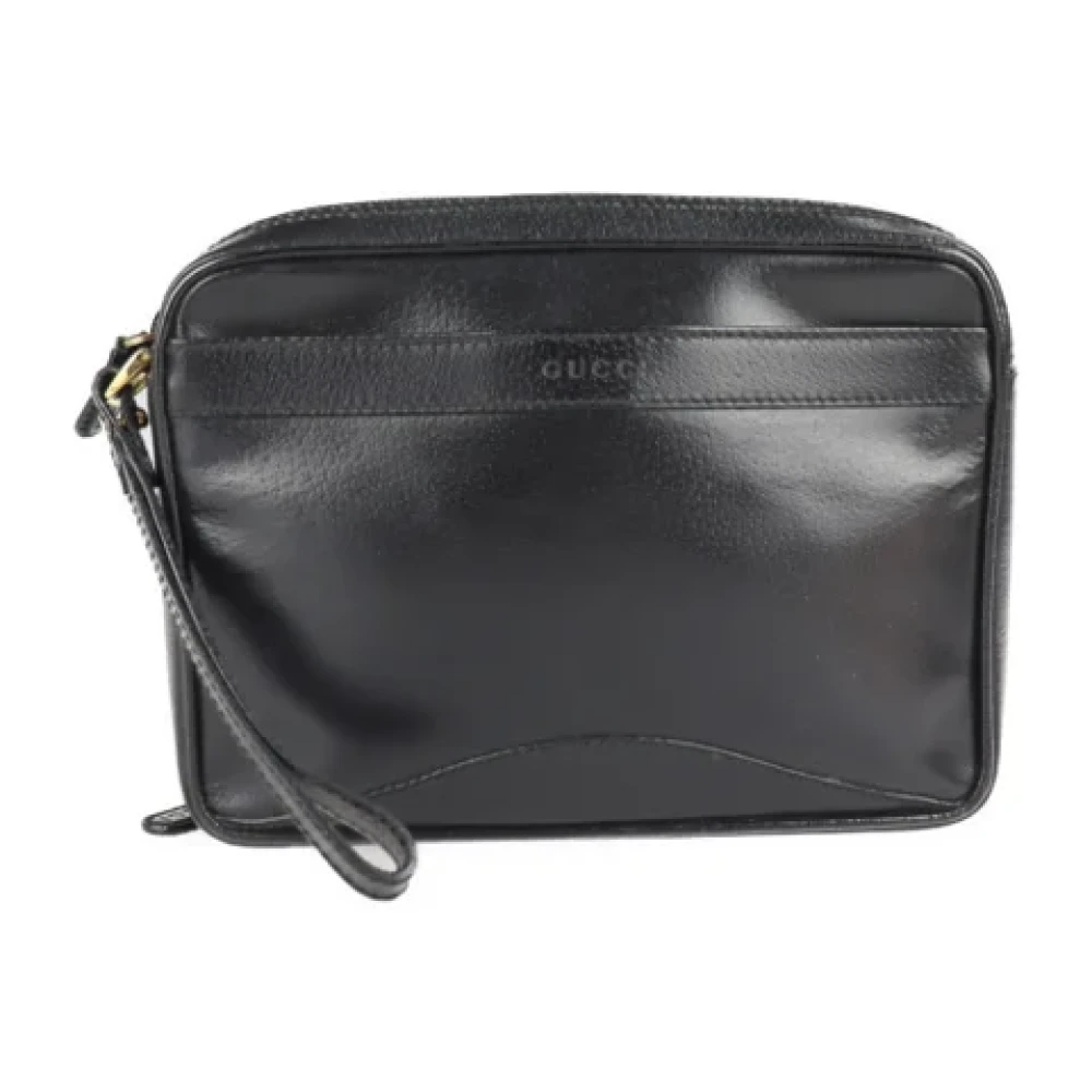 Gucci Vintage Tweedehands Zwarte Leren Gucci Clutch Black Dames