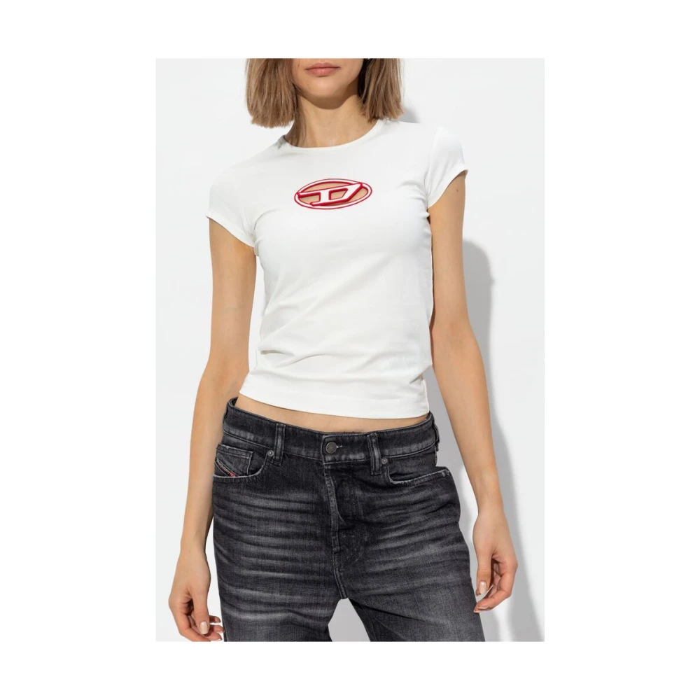 Diesel Wit Ronde Hals Logo T-shirt White Dames