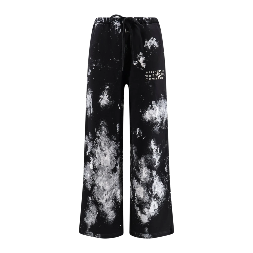 Mm6 Maison Margiela Vrouw Zwart Broeken Dames, Xs, Katoen, Cotton Jogging Broek Met Numerieke Signature Embroidery