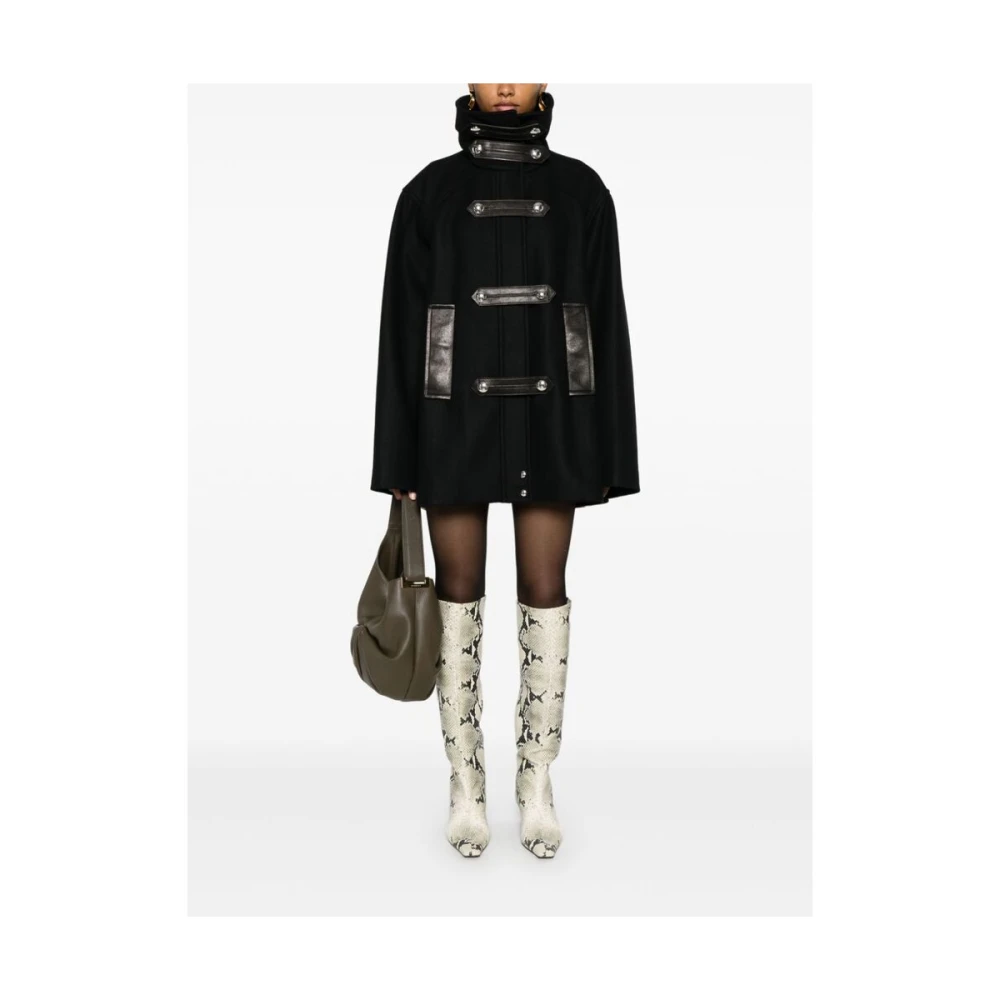 Khaite Zwarte Wollen Blend Leren Trim Jas Black Dames