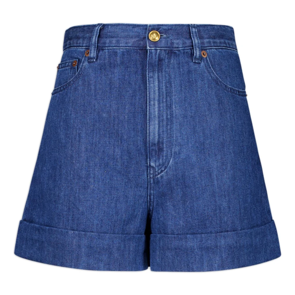 Valentino Garavani Blauwe Katoenen Linnen Shorts Ritssluiting Blue Dames