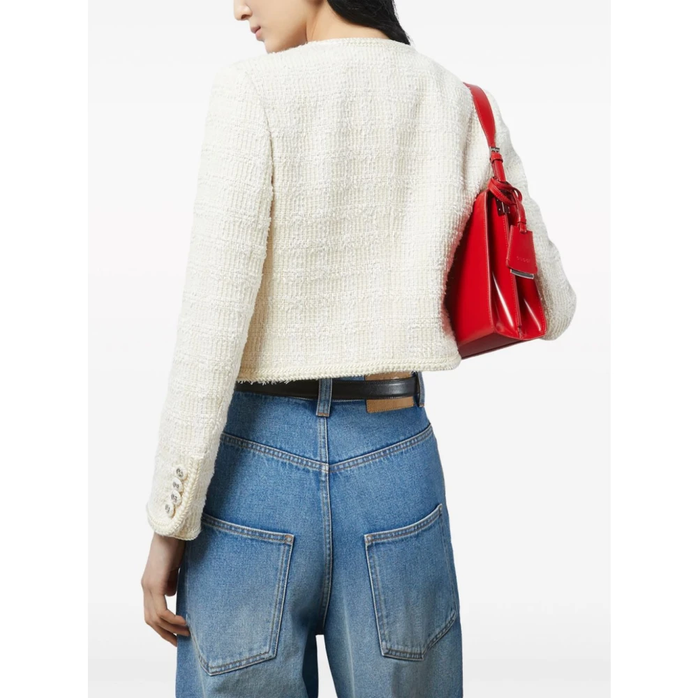 Gucci Witte Tweed Jas met Knopen White Dames