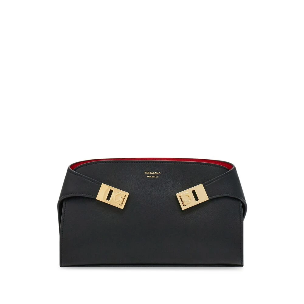 Salvatore Ferragamo Zwarte leren schoudertas Gancini slot Black Dames