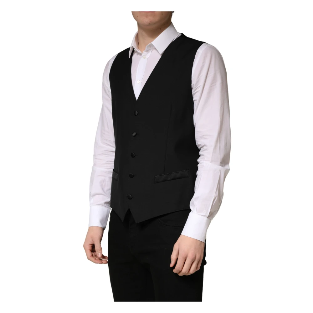 Dolce & Gabbana Black Wool Single Breasted Men Waistcoat Vest - IT50 | L - Image 2
