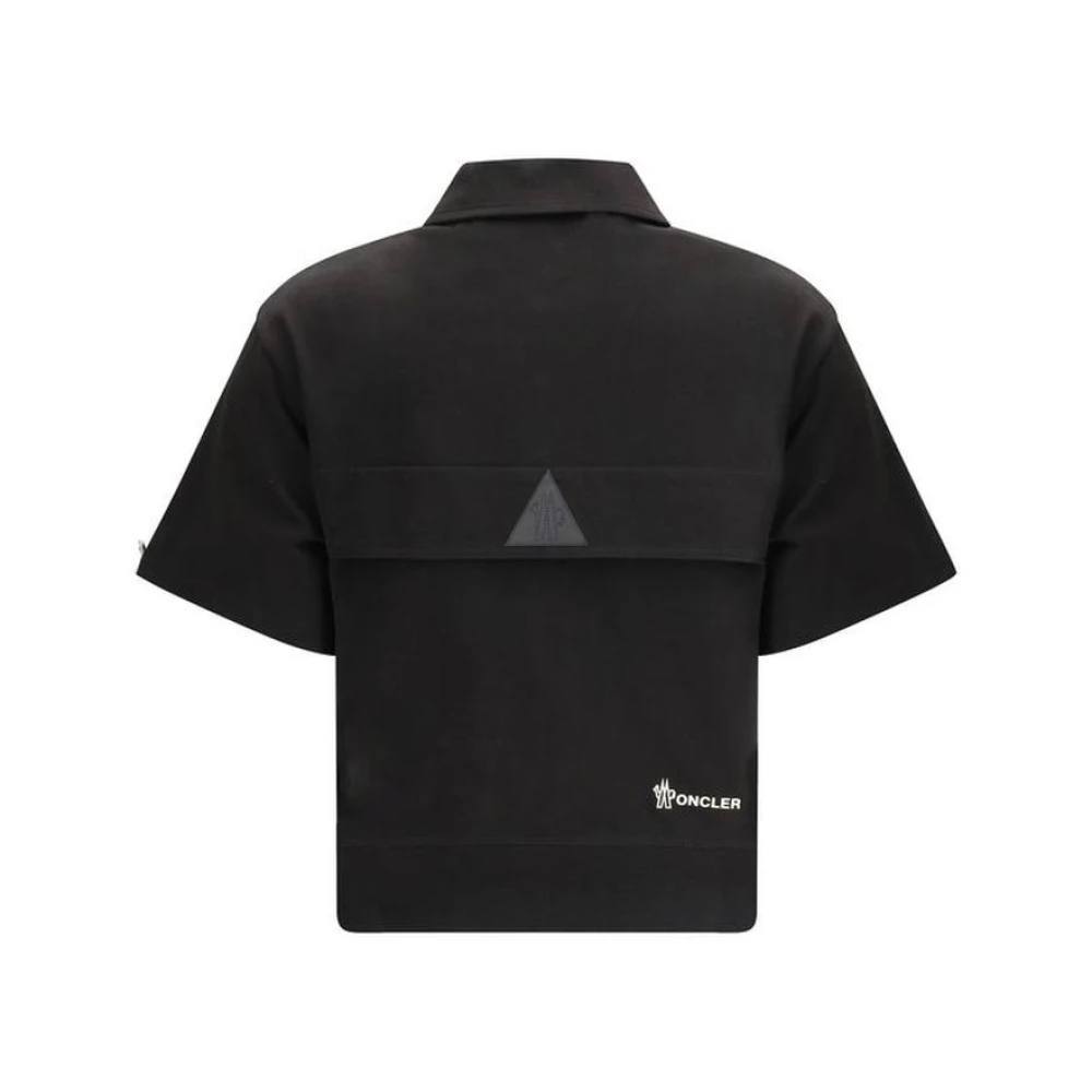Moncler Iconisch Logo Polo Shirt met Geribbelde Zoom Black Dames