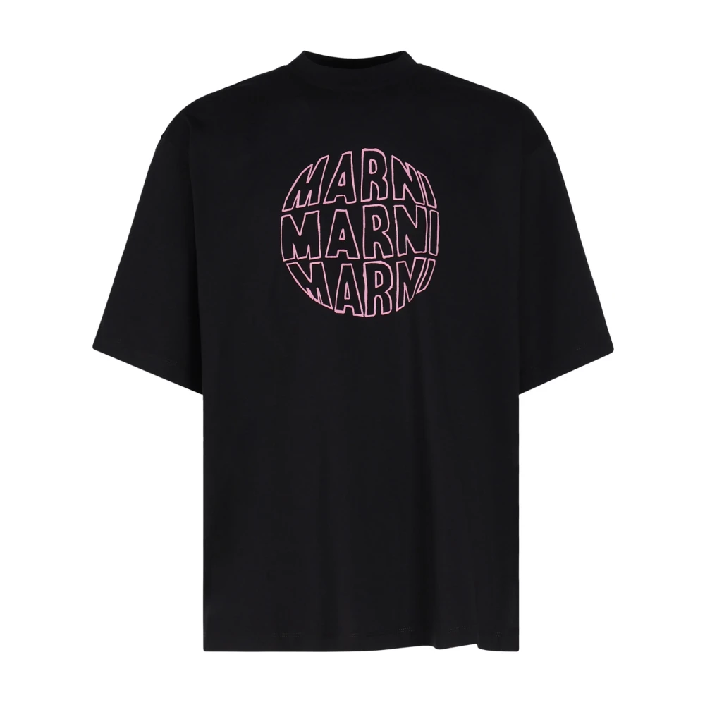 Marni Zwart Katoenen Logo Print T-shirt Black Heren