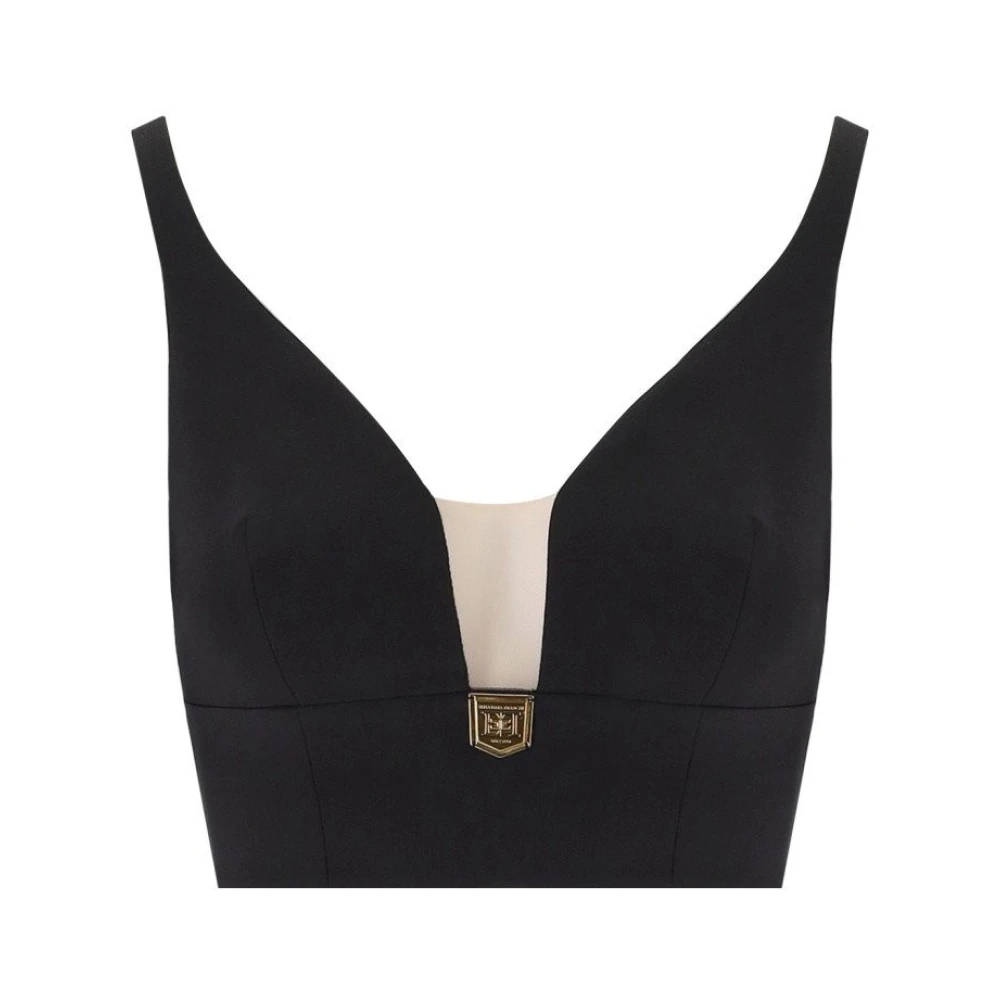 Elisabetta Franchi Zwart Logo Crop Top Black Dames