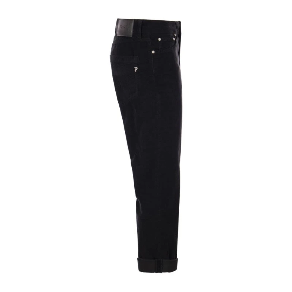 Dondup Koons Gestreepte fluwelen broek met juwelen knopen Black Dames