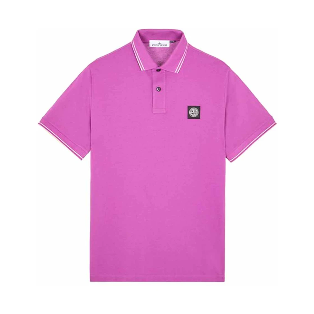Stone Island Pique Polo Shirt Logo Korte Mouw Purple Heren